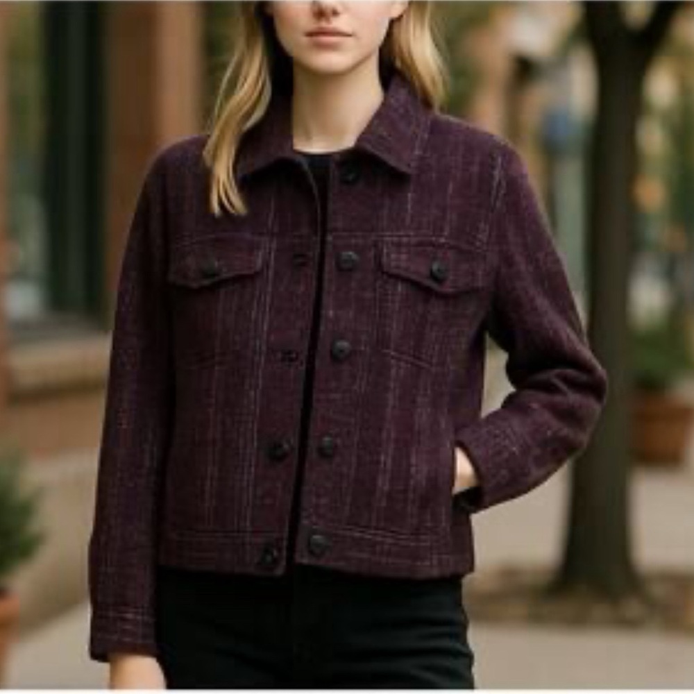 Amour Vert Tweed Oversized Blazer Jacket Upcycled Purple Plaid Size large